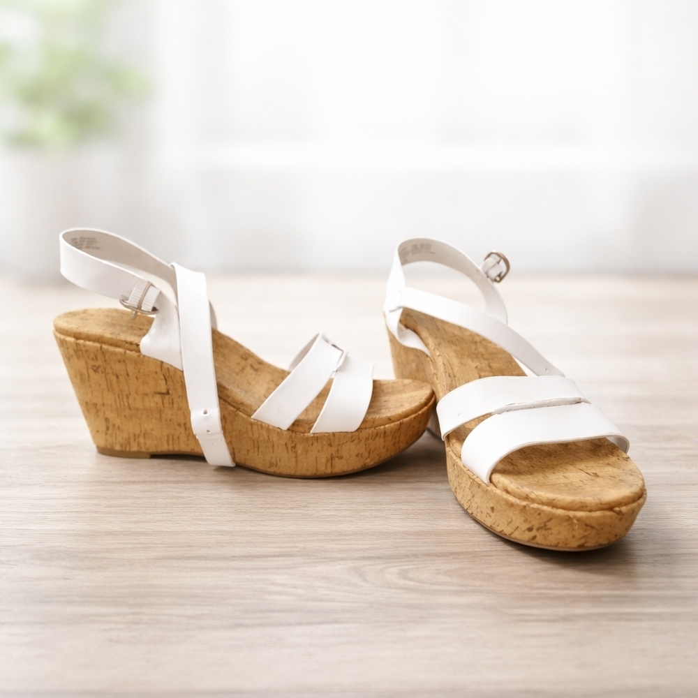 Elegant White Wedge Sandals